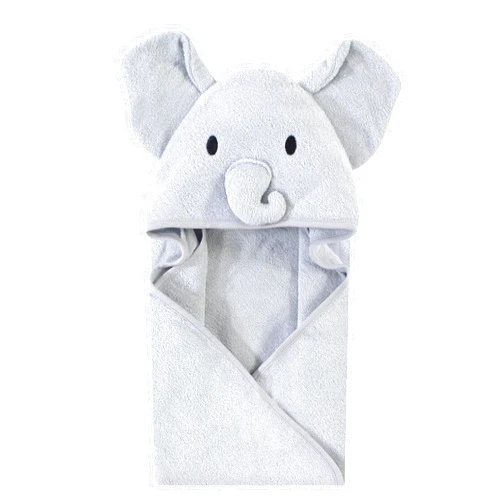 Touched by Nature Unisex Baby Organic Cotton Animal Face Hooded Towels, Gray Elephant, One Size