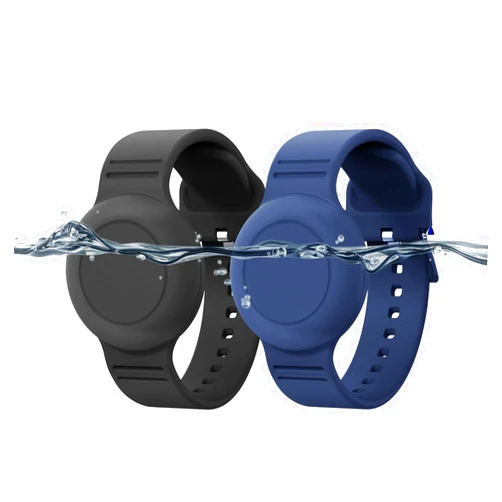 Frylaa Waterproof Airtag Bracelet for Kids,2 Pack Hidden Airtag Wristband Kids,Anti-Lost Silicon Apple Airtag Holder Case for Toddler,Airtag Case Cover Watch Band GPS Tracker for Child-Black+Blue