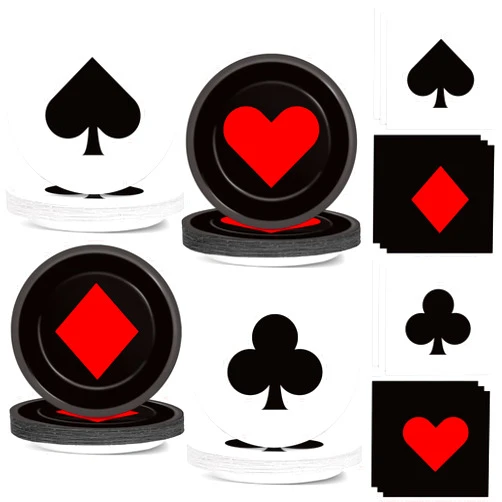 CHUNNIN 80Pcs Casino Party Decorations Paper Plates Napkins Game Night Party Dinnerware Las Vegas Party Disposable Dessert Plates Poker Party Tableware Set for Event Game Casino Theme Birthday Party Supplies