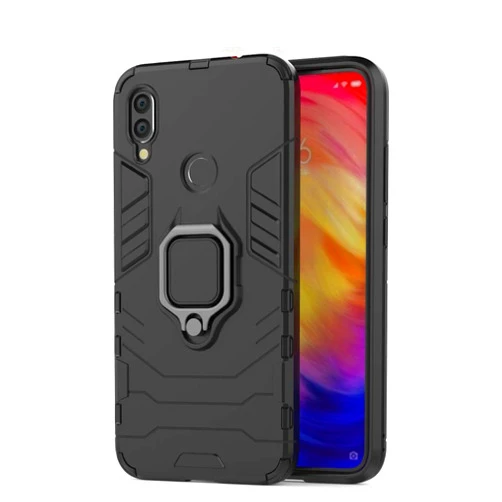 MRSTERUS Redmi Note 7 Case,with Metal Ring Bracket Base Armour Magnetic Strong Cover Ultra-Thin Shock-Proof Hard Silicone Sleeve Hard PC Anti-Scratch Cover for Redmi Note 7 (Black) KK