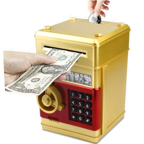 Elemusi Piggy Bank for Kids, ATM Electronic Password Cash Coin Bank, Money Saving Box for Kids, Boys Girls Birthday Gift (Gold)