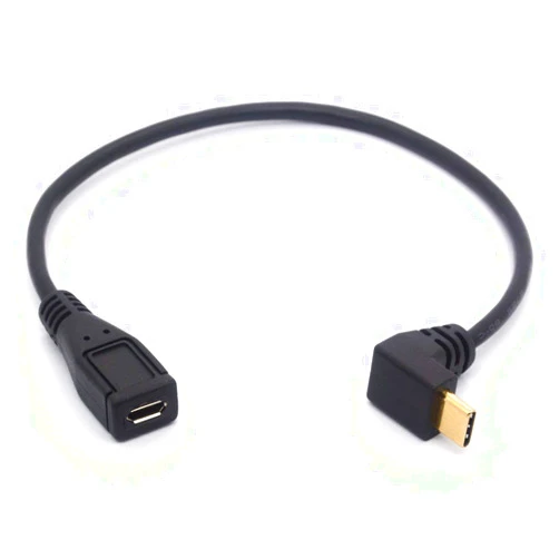 GLHONG Micro USB to Type C Cable Cord, 90 Degree Angled USB C Male to Micro B Female OTG Adapter Converter for MacBook Pro, Laptop, Android Devices (USB C/Type C Positive)