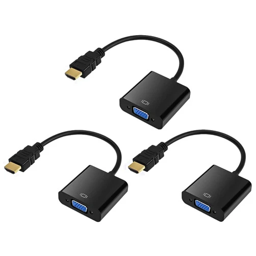 QINGLER HDMI to VGA, Gold-Plated HDMI to VGA Adapter (Male to Female) for Computer, Desktop, Laptop, PC, Monitor, Projector, HDTV, Chromebook, Raspberry Pi, Roku, Xbox and More - Black, 3 Pack