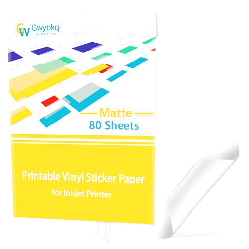 Gwybkq Premium Printable Vinyl Sticker Paper for Inkjet Printer,80 Sheets Matte White Waterproof Decal Paper, 8.5x11 inches,Dries Quickly and Holds Ink Beautifully