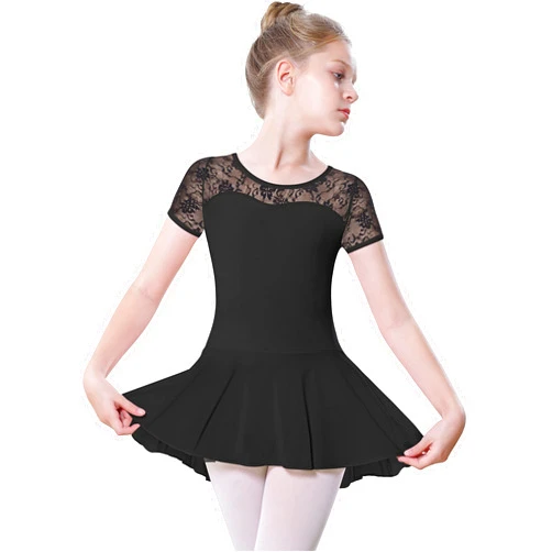 BAKPH Girls Dance Ballet Leotard with Skirt,Lace Sleeves Ballerina Gymnastics Outfit
