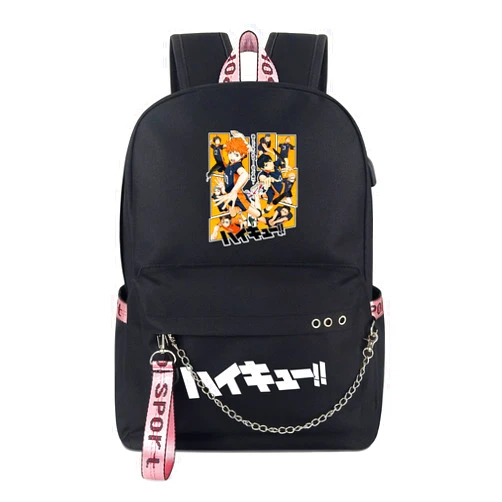 Roffatide Anime Haikyuu Laptop Backpack Fit 15 Inch Black Bookbag Printed Schoolbag for Boys Girls Travel Daypack with USB Charging Port & Headphone Port