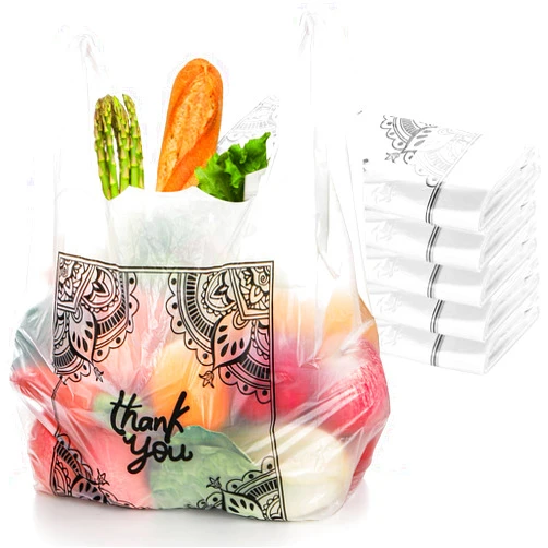 WUWEOT 500 Count Thank You T Shirt Bags, Plastic Grocery Bags Reusable Shopping Bags, 15 Mic Standard Supermarket Size Carry-Out Bags with Handle for Retail Store, Supermarket, Restaurant, Takeout