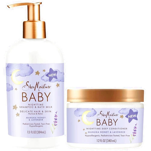 SheaMoisture Shea Moisture Baby Care Set – Relaxing Nighttime Shampoo & Bath Milk + Nighttime Deep Conditioner, Manuka Honey & Lavender (2 Piece Set)