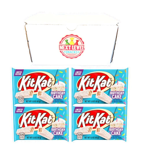 Next Level Snacks Kit Kat Birthday Cake - Limited Edition Birthday Cake Flavored Wafer - Next Level Snacks Box - Pack of 4-1.5oz Bars