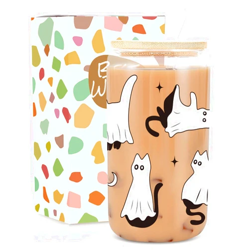 UAREHIBY 18 OZ Halloween Ghost Cat Coffee Mug,Funny Halloween Gifts for Women,Halloween Tumbler with Lid and Straw,Halloween Decorations