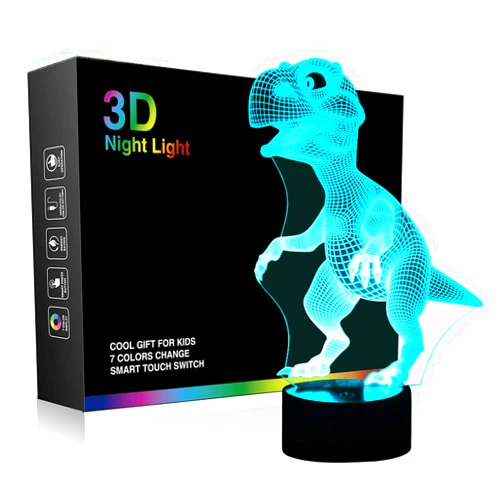 Tiscen 3D Illusion Night Light, LED Table Desk Lamps, Dinosaur Nightlights, 7 Colors USB Charge Lighting Bedroom Home Decoration for Kids Christmas Halloween Birthday Gift,Plastic