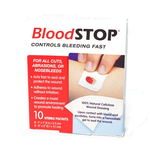 BloodSTOP-Hemostatic Dressing: Controls Bleeding Fast, Natural, Plant-Based Wound Dressing, Cuts, Road Rash, Abrasions, Nosebleeds, Bleeding Control Kit, Stop The Bleed Kit - Safe for All Ages, 10 Ct