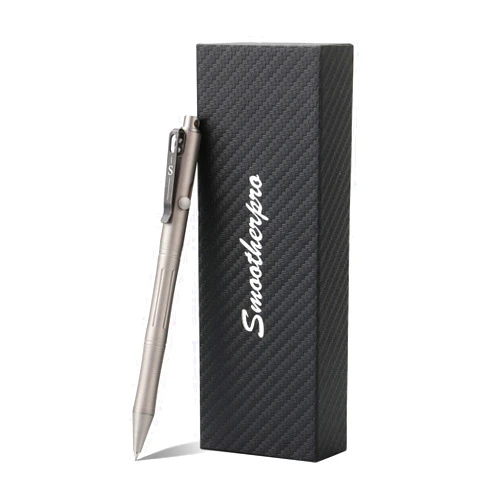 SMOOTHERPRO Titanium Bolt Action Pen Compatible with Pilot G2 Refill Stainless Steel Pocket Clip for EDC Signature Business Writing Journaling Sandblasted Gray(RG340)