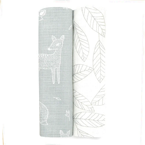 aden + anais Aden Silky Soft Swaddle Baby Blanket, 100% Cotton Bamboo Muslin, Large 44 X 44 inch, 2 Pack, Woodsy