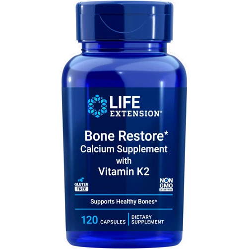 Life Extension Bone Restore + Vitamin K2 Vitamins & Minerals Maintain Bone Health & Strength - Fortifying Nutrients Calcium, D3 & Important Bone Building Minerals - Non-GMO, Gluten-Free -120 Capsules