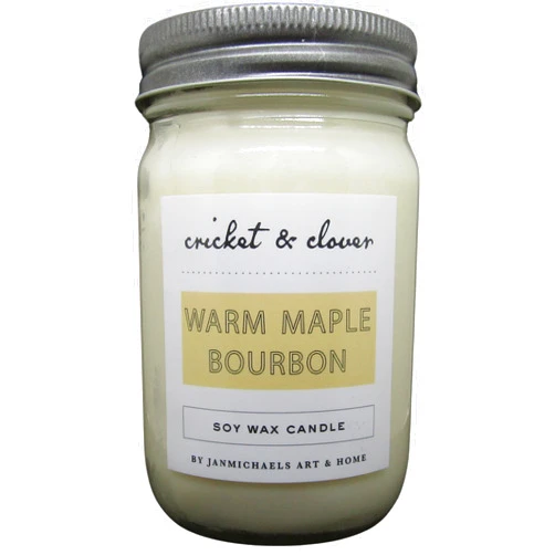 Cricket & Clover Warm Maple Bourbon Soy Pint Mason Jar Candle, White