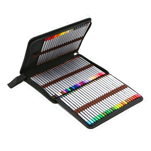 BTSKY® Portable Canvas Zippered Colored Pencil Case-Super Large Capacity 72 Slot Pencil Bag Pouch for Watercolor Pencils(Black)