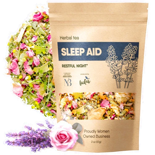 Leckar Sleep Aid Herbal Tea – Organic Calming Blend with Lemon Balm, Lavender, Linden, Chamomile, California Poppy, Passionflower, and Verbena – Supports Deep Sleep, Stress Relief and Relaxation