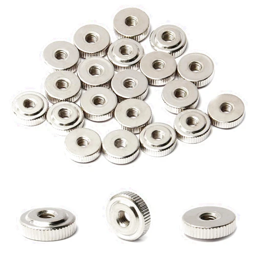 MroMax 20Pcs Round Knurled Thumb Nuts M5x0.8mm Conector Lock Adjusting Nuts Through Hole Nut Tightening Nut Female Threaded Thin Type Nickel Plated for 3D Printer Beds, Machine Tools
