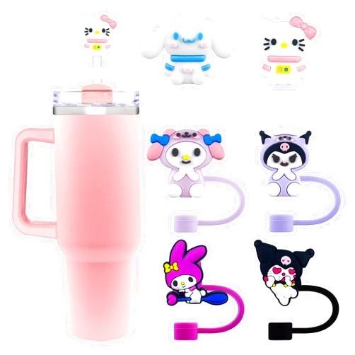 ECOOLOC Cartoon Kawaii Straw Cover Caps for Stanley Cup, Dust-Proof Silicone Straw Toppers for Stanley/Simple Modern/Yeti 30 40 oz Tumblers - 10mm 0.4in - 6 PCS
