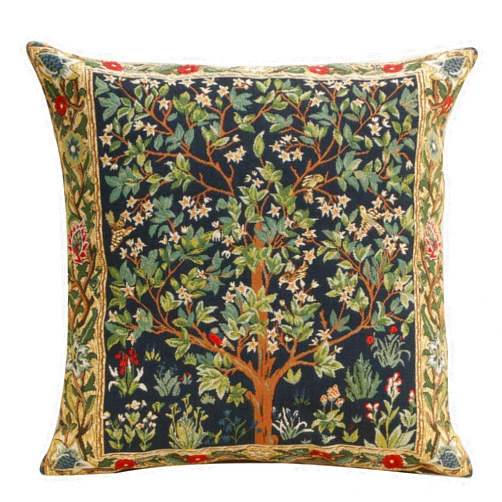 C Charlotte Home Furnishings Inc Charlotte Home Furnishings Decorative Tapestry Throw Pillow Covers 18x18 - Blue Tree of Life Floral Cushion Case - 100% Cotton Jacquard Woven Fabric - Boho Couch Accent & Elegant Home Decor