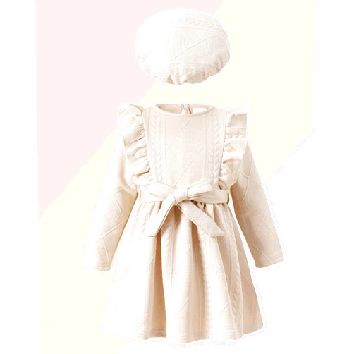 HIGHUZZA Toddler Girls Winter Ruffle Long Sleeve Dresses Kids Fall Cute Clothes Little Girl Cream Outfits for Size 6Y