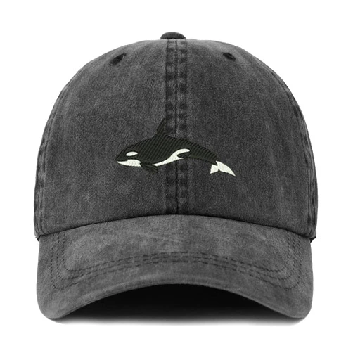Trendy Apparel Shop XXL Orca Killer Whale Embroidered Unstructured Washed Pigment Dyed Baseball Cap