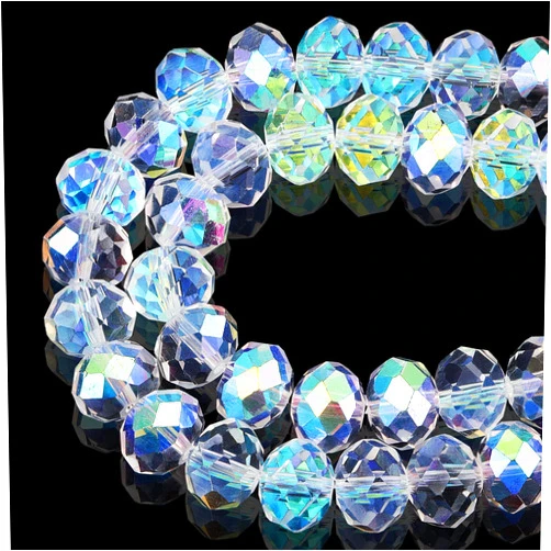 DIQIO 10mm Faceted Crystal Beads for Jewelry Making - Iridescent Rondelle Beads for Bracelets(60-65pcs, IM Crystal AB)
