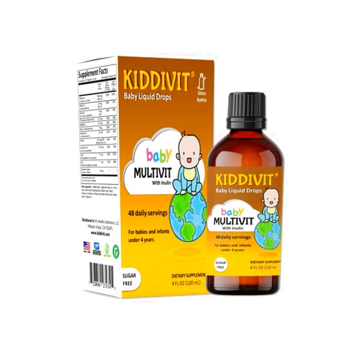 Kiddivit Baby Multivitamin Liquid Drops with Inulin - 48 Daily Servings, 4 Fl Oz (120mL) - Glass Bottle - Sugar Free, Gluten Free, Vegetarian Friendly