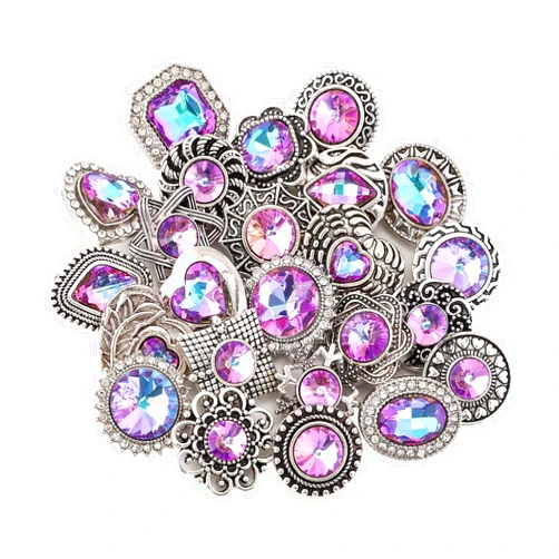 LKLDM 24PCS Mixed Style Rhinestones Snaps Jewelry Charms Ginger Buttons 18/20mm for Interchangeable Snaps Jewelry Making Women DIY Bracelets Necklaces Rings Brooch Accessories (Pink)