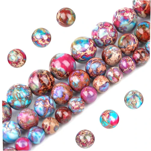 Filluck Natural Stone Beads 6mm Colorful Imperial Jasper Polished Round Smooth Gemstone Beads for Jewelry Making Adults 15 Inch(Colorful Imperial Jasper,6mm)