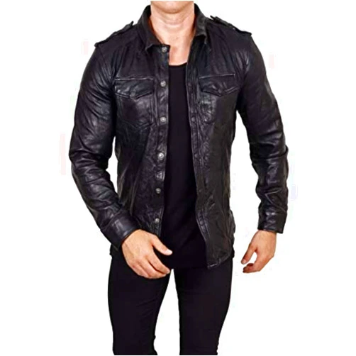 Leather Hubb Men's Black New Zealand Lambskin Leather Shirt (Small-5XL)