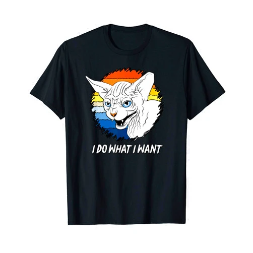 RYSTUFF Funny Cat - I Do What I Want - Retro Hairless Sphynx Cat T-Shirt