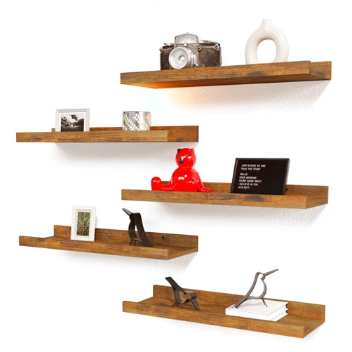 RICHER HOUSE 5 Set Floating Shelves for Wall Decor, Wall Mounted Book Shelf, Nursery Shelves Picture Ledge Shelf with Lip for Wall Storage, Bedroom, Living Room, Bathroom - Brown