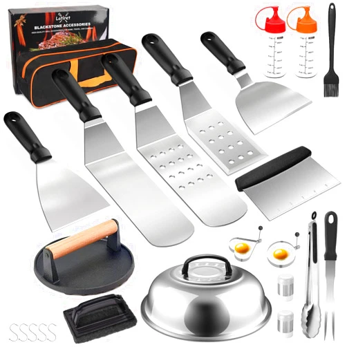 Latiret Griddle Accessories Kit, 24Pcs Grilling Accessories Set for Blackstone and Camp Chef, Flat Top Griddle Accessories Set with Scraper, Enlarged Spatulas, Basting Cover for BBQ