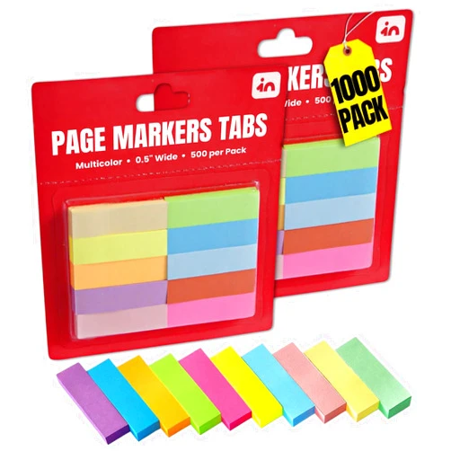 1InTheOffice Page Markers Tabs, Sticky Note Flags, Assorted Multicolor, 0.5