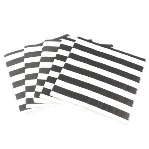 Dulousia Black Striped Paper Party Napkins 100 Count for Birthday, Wedding, Baby Shower, Bridal Shower, Geadutaion, Retirement, 6.5x6.5inch