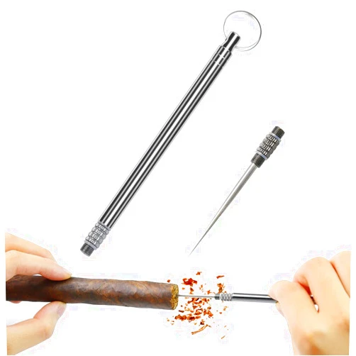 Benpaoba Black Cigar Holder Needle Stainless Steel Punch Draw Enhancer ToolandNubber Assemblage Field Tool Can Be Dredge Cigar Avoid Burns Hangs with Key Ring Black 6 Inch