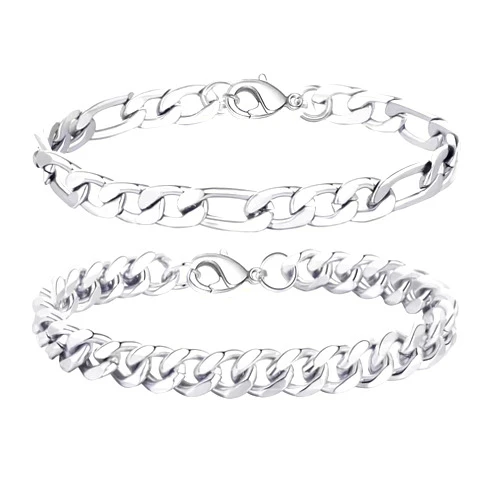 Vanstyle Cuban Link Bracelet for Men Women 2 PCS Sturdy Cuban Link Chain Stainless Steel Bracelet Curb Width Dainty Bracelets Set Jewelry Silver 6.7