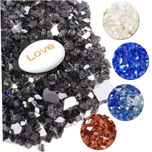 Lechloris 20Ib Fire Glass for Fire Pit - 1/2 inch Reflective Fire Glass Rocks for Propane and Gas Fireplace, Black Firepit Glass with Inspiration Stone - Black