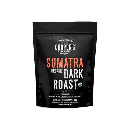 Cooper's Cask Coffee Organic Dark Roast Sumatra, Whole Bean Coffee, Single Origin Grade 1 Premium Coffee - 2lb Bag