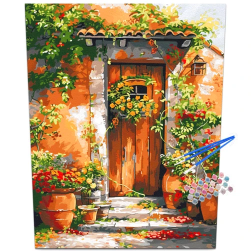 JUJUHOOD Flower Door Paint by Numbers Kit for Adults,Landscape Adult Paint by Number Kits,DIY Acrylic Paint by Number on Canvas for Home Wall Decor 16X20 Inch