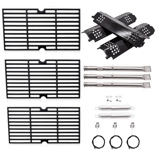 Adviace Grill Replacement Parts for Charbroil Gas2Coal 463340516, 463370519, 463370516, 463336818, 463341918, 463370518, Cast Iron Grill Grates, Burner, Heat Shield Plates, Crossover Tubes, Igniters.