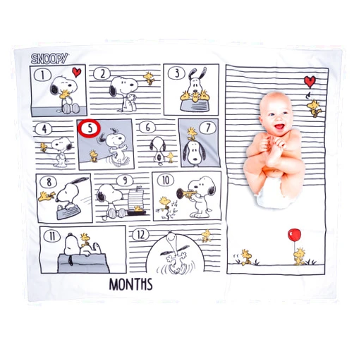 Lambs & Ivy Snoopy Milestone Photo Opportunity Black/White Fleece Baby Blanket