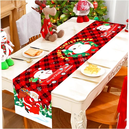 Paeyeq Christmas Table Runner 72 Inches Long Red and Black Buffalo Check Xmas Table Runner Santa Truck Merry Christmas Table Decorations Cover for Indoor Outdoor Winter Holiday Kitchen Dining Party