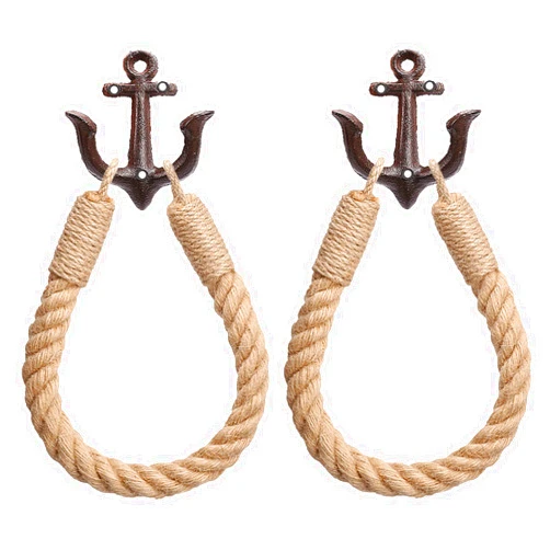 Ljxoaieu 2 Pcs Nautical Rope Toilet Paper Holder Wall-Mounted Towel Ring Nautical Toilet Paper Holder with Metal Hooks Coastal Towel Rack Natural Antique Rope(Black+Black)