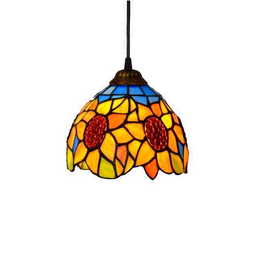 AIBOTY Tiffany Style Pendant Light 8-Inch Pastoral Sunflower Hanging Lamp Round Rustic Stained Glass Decoration Ceiling Lighting Vintage Design for Living Room Dining Room Corridor Balcony, E27