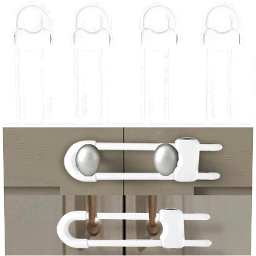 KUANSHENG Sliding Cabinet Locks, Child Safety Locks U-Shaped Adjustable Child Proof Locks Multi-Purpose Latches for Drawers Closets Refrigerators Storage Doors Knobs Handles, 4PCS