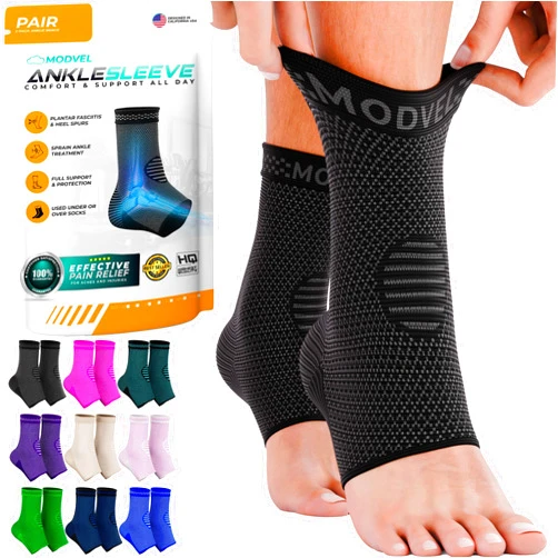 Modvel Foot & Ankle Brace Socks for Sprained Ankle Compression Sleeve - Plantar Fasciitis Relief Brace, Foot Support for Women & Men - Tendonitis & Arthritis Foot Sleeve, Stabilizing Ankle Wrap