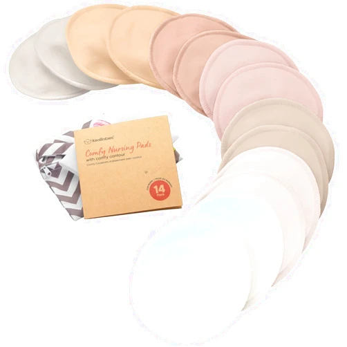 KeaBabies Organic Nursing Pads - 14 Washable Viscose Derived from Bamboo Breastfeeding Pads, Wash Bag, Reusable Breast Pads for Breastfeeding, Nipple Pads for Breastfeeding Essentials(Neutrals, M 3.9